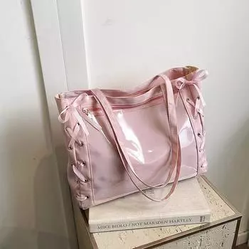 Большая вместительная сумка японская мягкая женская лента бант иностранный стиль портативная сумка для боли прозрачная сумка через плечо Tide белый