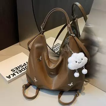 Большая вместительная сумка-рюкзак женская повседневная простая ретро модная сумка-тоут студенческая сумка коричневый