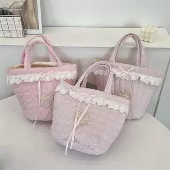 Большая вместительная сумка с бантом, милая свежая кружевная сумка для обеда, модная сумка-ведро для путешествий Style2