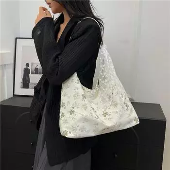 Большая вместительная сумка с цветочным принтом, женская сумка через плечо, сумка для подмышек зелёный