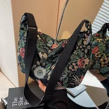 Большая вместительная сумка с цветочным принтом для женщин, новая модная и стильная сумка через плечо для женщин, универсальная сумка-пельмень на одно плечо