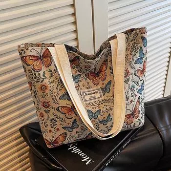 Большая вместительная сумка с цветочным принтом для женщин, новая модная сумка-тоут Ins, универсальная сумка на одно плечо для женщин