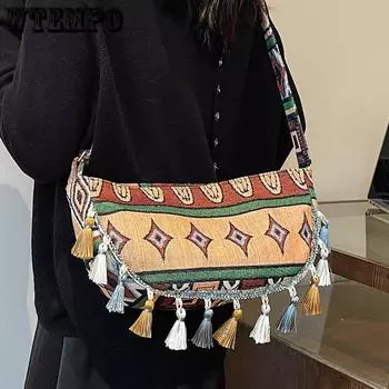Большая вместительная сумка с кисточками, модная женская этническая новая сумка-тоут через плечо, сумка на одно плечо для женщин
