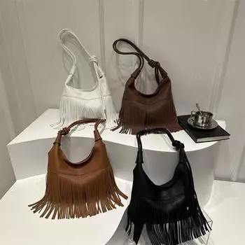 Большая вместительная сумка с кисточками для женщин на осень и зиму, новая модная ретро-сумка через плечо, простая и модная сумка через плечо