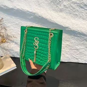 Большая вместительная сумка с крокодиловым узором, женская, новинка 2024 года, модная сумка-мессенджер через плечо, сумка через плечо с цепочкой чёрный