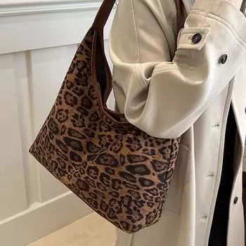 Большая вместительная сумка с леопардовым принтом, женская осенняя модная сумка через подмышку, женская сумка-тоут с леопардовым принтом для поездок на работу и учебу коричневый
