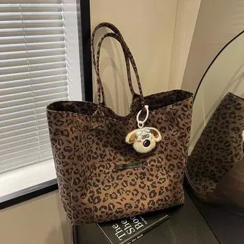 Большая вместительная сумка с леопардовым принтом для женщин 2024 года, осенняя сумка с ленивым стилем, универсальная сумка через плечо