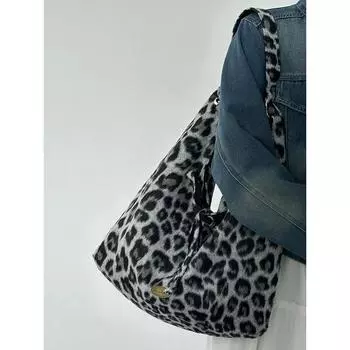 Большая вместительная сумка с леопардовым принтом Slack lazy wind, новая литературная и ретро-сумка-тоут, нишевая сумка для поездок на работу и обратно