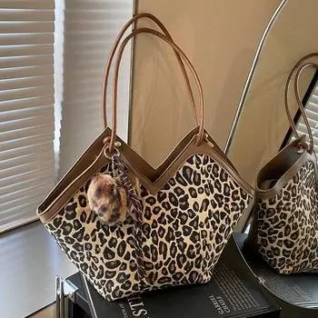 Большая вместительная сумка с леопардовым принтом, модная ретро-сумка на одно плечо для женщин, универсальная сумка-тоут для женщин