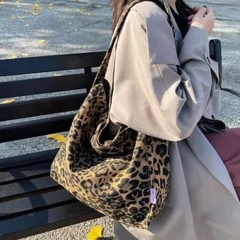 Большая вместительная сумка с леопардовым принтом, женская сумка через плечо, сумка-тоут чёрный