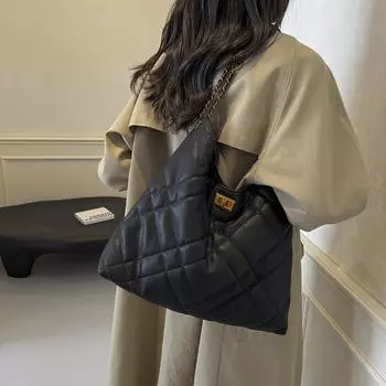 Большая вместительная сумка с замком-цепочкой Diamond Lock 2024, новая модная и стильная сумка для поездок на работу, высококачественная сумка-мессенджер через плечо кофейный