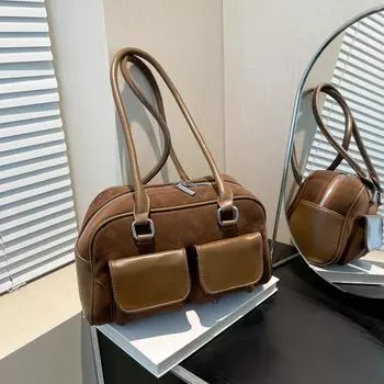 Большая вместительная сумка-сумка в стиле ретро для женщин, осень-зима 2024, новая сумка через плечо, высококачественная фактура, повседневная сумка-мессенджер под мышкой 29*12*17 чёрный