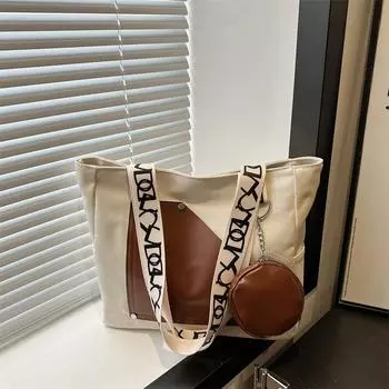 Большая вместительная сумка-тоут для поездок на работу, утолщенная холщовая сумка для женщин, для студентов колледжей, переносная сумка через плечо белый