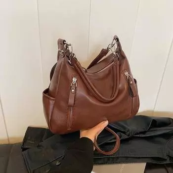 Большая вместительная сумка-тоут для женщин 2024 года, новая модная сумка через плечо в стиле ретро, универсальная сумка-мессенджер чёрный