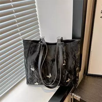 Большая вместительная сумка-тоут для женщин 2024 года, летняя новая сумка-тоут для поездок на работу, простая и модная сумка-мессенджер через плечо чёрный