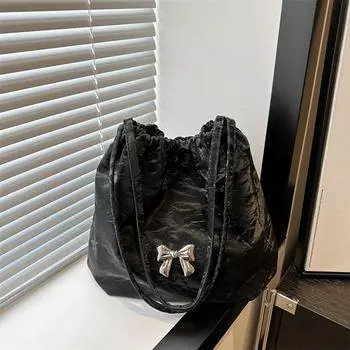 Большая вместительная сумка-тоут для поездок на работу, сумка через плечо с бантом, персонализированная плиссированная сумка-мессенджер 2024 года, новая сумка Tide чёрный