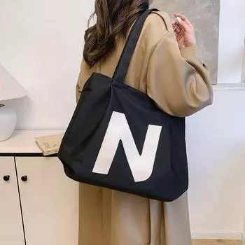 Большая вместительная сумка-тоут для женщин с надписью на плече белый