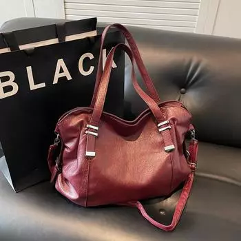 Большая вместительная сумка-тоут для женщин, однотонная винтажная сумка через плечо, сумка на плечо чёрный