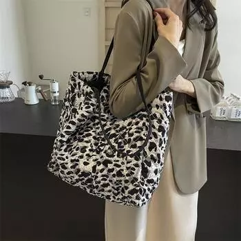 Большая вместительная сумка-тоут для женщин, сумка через плечо с леопардовым принтом, сумка через подмышку серый