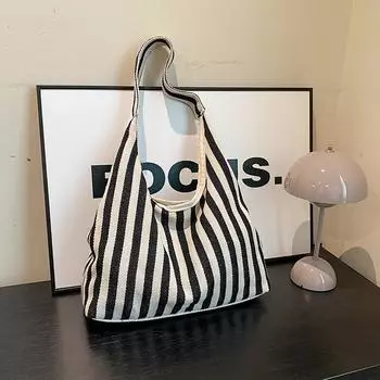 Большая вместительная сумка-тоут для женщин, осень 2024 года, новая модная контрастная полосатая сумка через плечо, сумка премиум-класса для поездок на работу чёрный