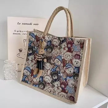 Большая вместительная сумка-тоут для студентов, женская модная универсальная льняная ручная сумка для мам Tide