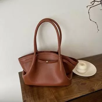 Большая вместительная сумка-тоут для женщин, зимняя сумка для ленивых поездок на работу, ПУ, корзина для овощей, сумка через плечо, подмышечная сумка 27*14*22 коричневый