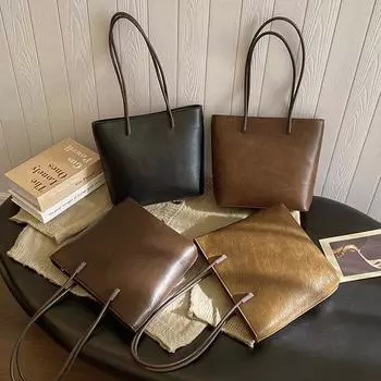 Большая вместительная сумка-тоут для поездок на работу, женская простая ретро-сумка, фактурная сумка через плечо в иностранном стиле 30*8*24