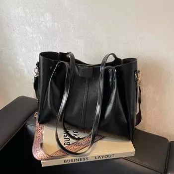 Большая вместительная сумка-тоут для женщин 2025 года, новая сумка-мессенджер для осени и зимы, сумка для студентов, сумка для занятий, широкополосная сумка через плечо чёрный