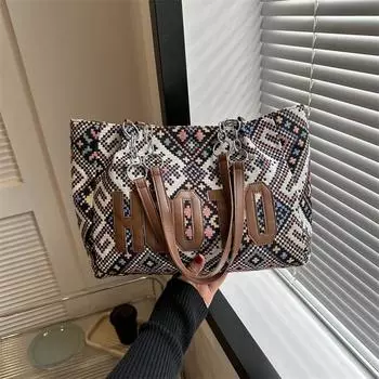 Большая вместительная сумка-тоут для женщин, новая модная студенческая ручная сумка в этническом стиле, модная женская сумка на одно плечо