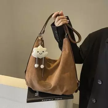 Большая вместительная сумка-тоут из замши для женщин, новая осенне-зимняя ретро-сумка, универсальная многофункциональная сумка через плечо