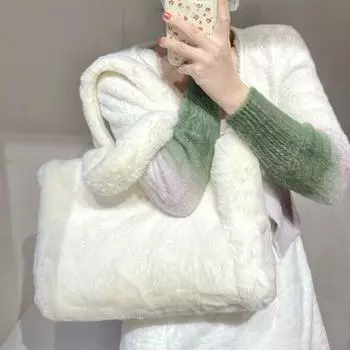 Большая вместительная сумка-тоут из искусственного меха, мягкая меховая сумка через плечо, модная плюшевая сумка-тоут, зимняя белый