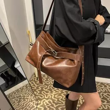 Большая вместительная сумка-тоут из мягкой кожи для женщин, сумка через плечо для поездок на работу коричневый