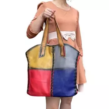 Большая вместительная сумка-тоут из коровьей кожи, простая мягкая кожаная сумка для поездок на работу, женская сумка, модная сумка через плечо разноцветный