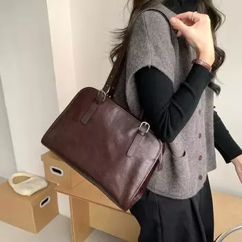 Большая вместительная сумка-тоут из натуральной кожи с сумочкой из натуральной кожи One Size чёрный