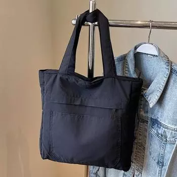 Большая вместительная сумка-тоут из нейлоновой ткани, сумка для дальних поездок, сумка через плечо для студентов, сверхлегкая сумка из ткани чёрный