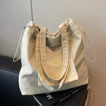 Большая вместительная сумка-тоут из водонепроницаемой нейлоновой ткани, легкая сумка через плечо для школьников и студентов чёрный