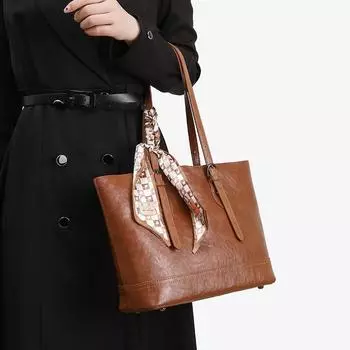 Большая вместительная сумка-тоут из мягкой кожи с масляным воском, текстурированная сумка для поездок на работу чёрный