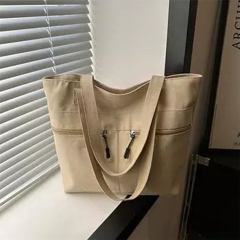 Большая вместительная сумка-тоут Lazy Wind 2024, новая простая повседневная холщовая однотонная сумка через плечо для поездок на работу, большая женская сумка чёрный