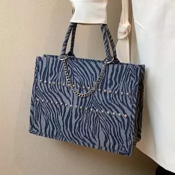 Большая вместительная сумка-тоут, новая женская персонализированная полосатая заклепочная цепочка, сумка через плечо, классная сумка для поездок на работу, тренд