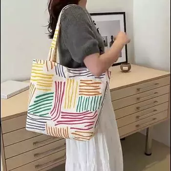 Большая вместительная сумка-тоут, роскошные дизайнерские сумки для женщин, брендовая парусиновая сумка на плечо, женские сумки-шоппер в полоску 31x15x34cm