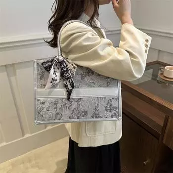 Большая вместительная сумка-тоут с вышивкой, женская сумка высокого класса, нишевая сумка для поездок на работу, новая модная сумка через плечо, большая сумка чёрный