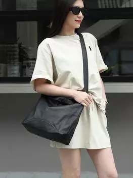 Большая вместительная сумка-тоут с натуральным кожаным чехлом для женщин, новая модная сумка на плечо, сумка для поездок на работу 30x16x23cm бездна