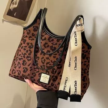 Большая вместительная сумка-тоут с леопардовым принтом, женская ретро-модная повседневная сумка через подмышку, женская сумка для поездок на работу коричневый