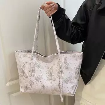 Большая вместительная сумка-тоут с бабочкой для женщин, весенняя новая модная сумка через плечо, модная простая сумка через плечо для поездок на работу