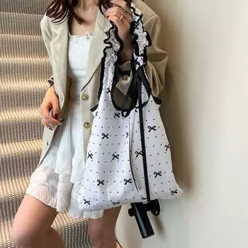 Большая вместительная сумка-тоут с плиссированным ремешком, милая сумка для подмышек, тканевая сумка, нейлоновая сумка для покупок на каждый день Style 4