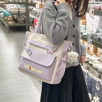 Большая вместительная сумка-тоут, студенческая сумка через плечо, цветная женская сумка через плечо розовый