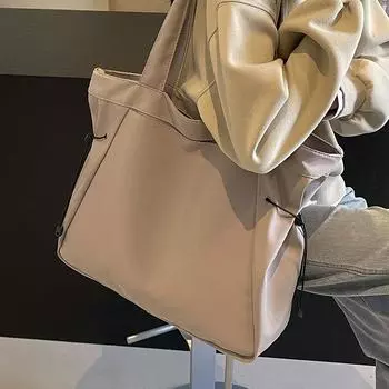 Большая вместительная сумка-тоут, сумка для поездок на работу, модная повседневная однотонная женская сумка из нейлона на плечо для женщин коричневый