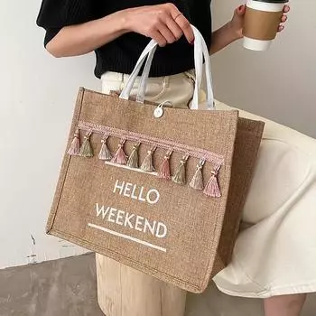 Большая вместительная сумка-тоут в этническом стиле для женщин 2024 года, новая модная портативная сумка для мам, сумка через плечо для студентов колледжей чёрный