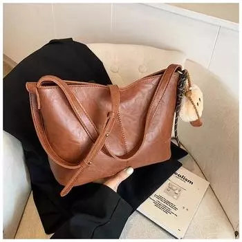 Большая вместительная сумка-тоут в стиле ретро для женщин на осень и зиму через плечо, новая повседневная универсальная рабочая сумка через плечо с карманом