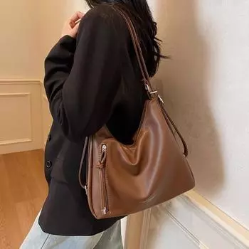 Большая вместительная сумка-тоут, винтажная женская сумка через плечо кофейный